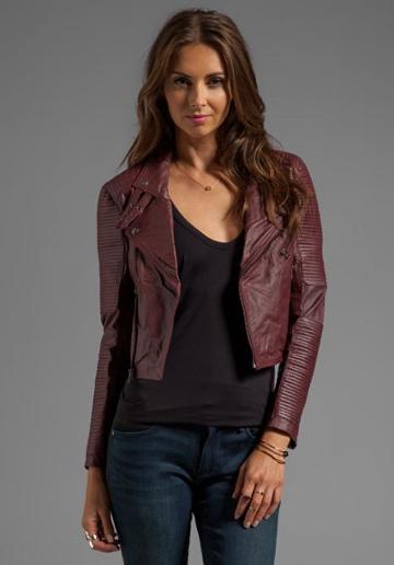 Capulet Cropped Leather Moto Jacket In Burgundy