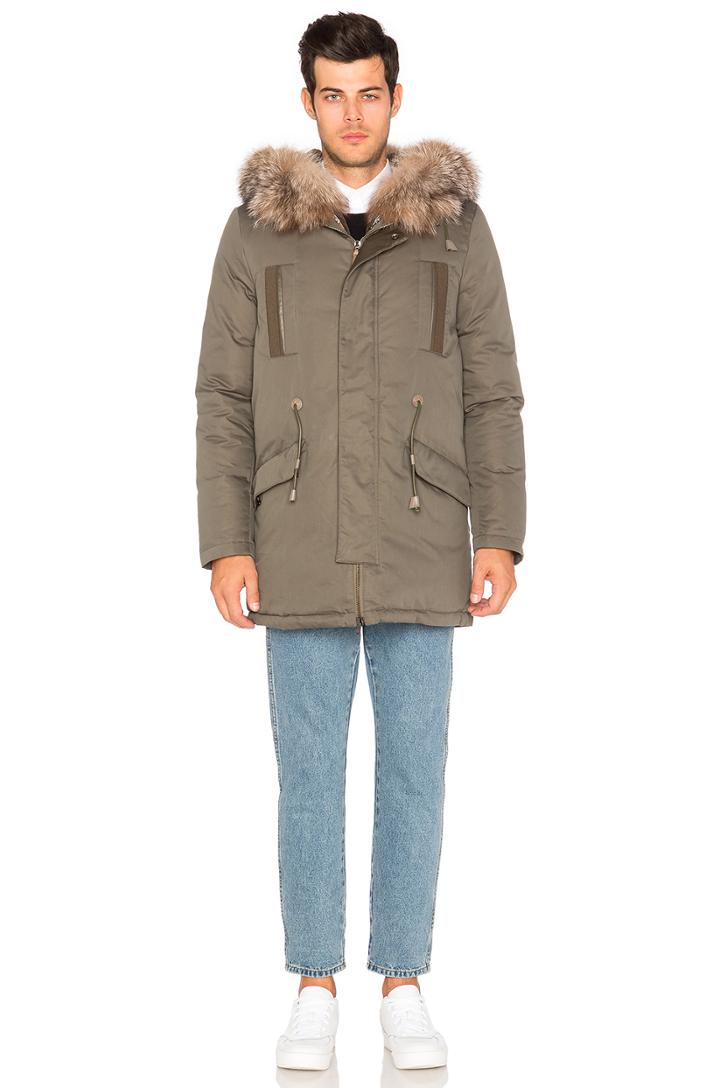 Hooded Parka With Green Rabbit And Blue Frost Fox Fur