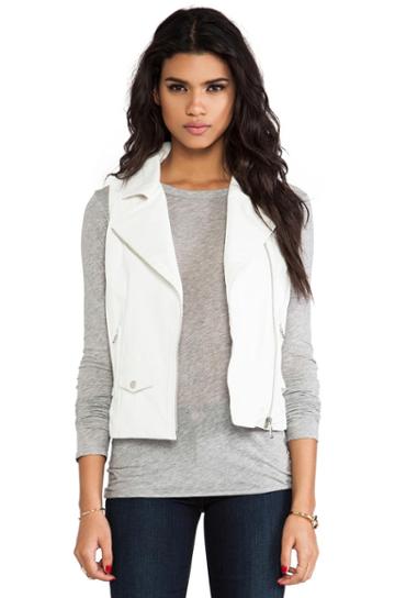June Leather Moto Vest In White