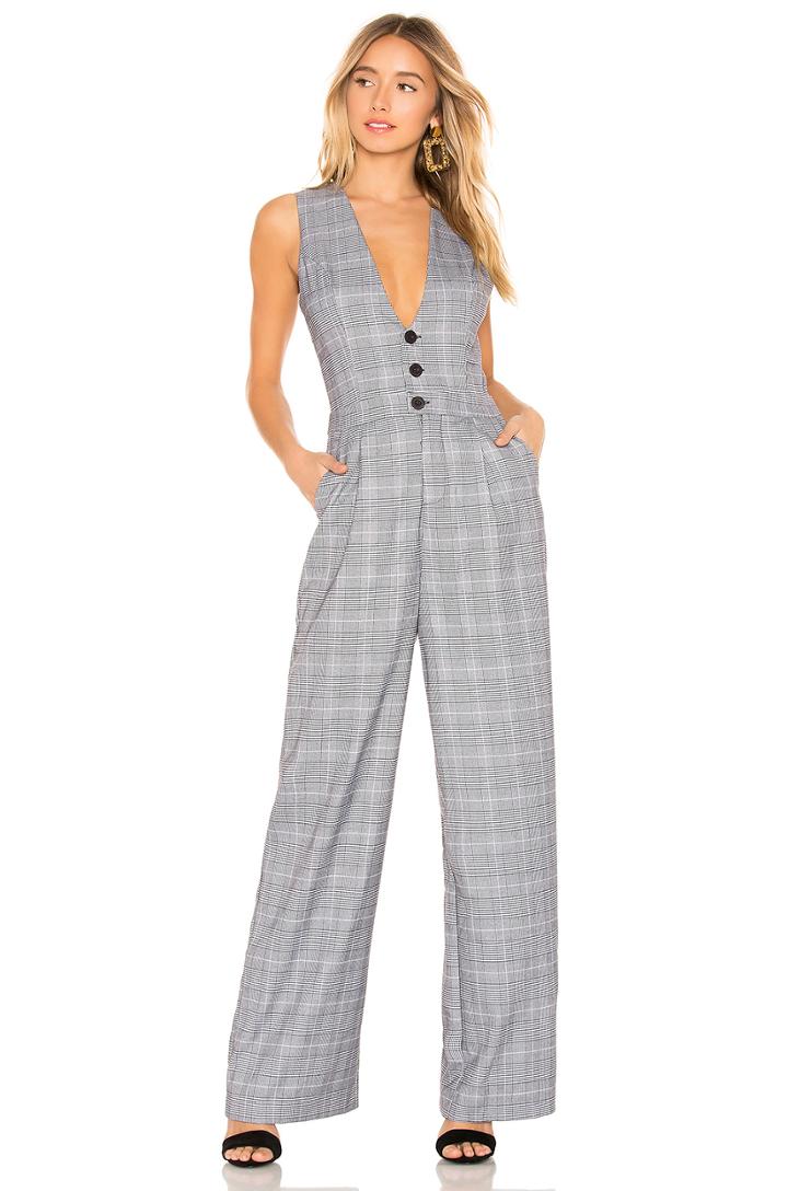 Black Menswear Plaid Jumpsuit