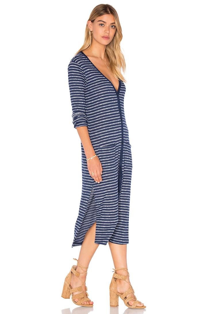 Alline Stripe Loose Knit Long Sleeve Button Up Dress