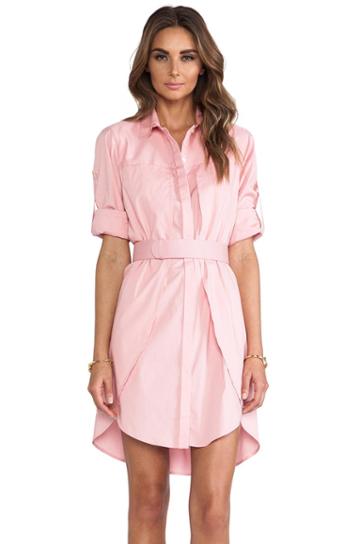 Halston Heritage Belted Shirt Dress In Pink
