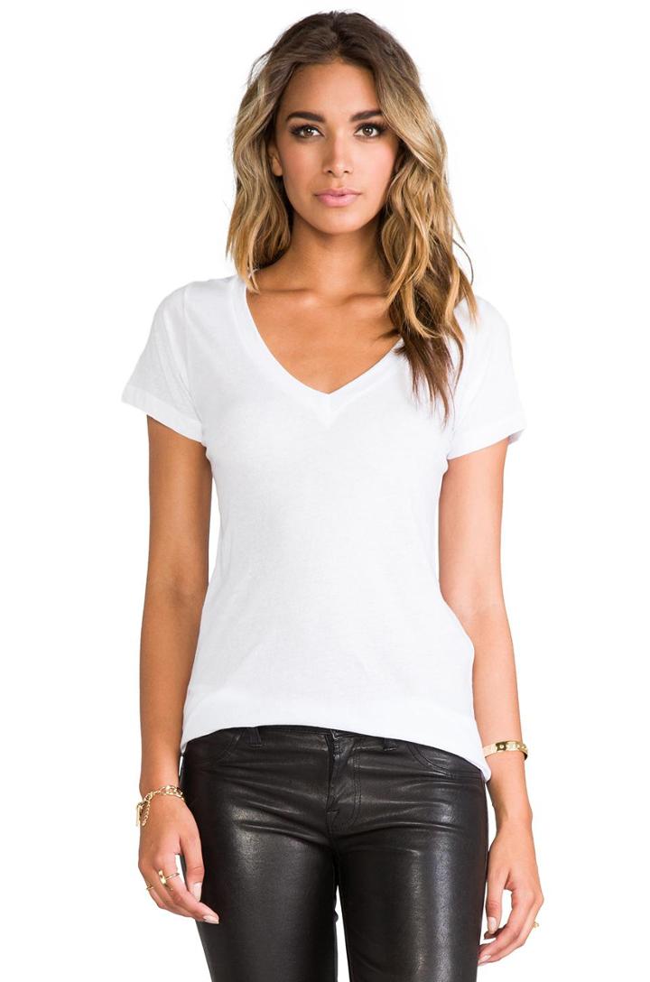 Lna Deep V Tee In White