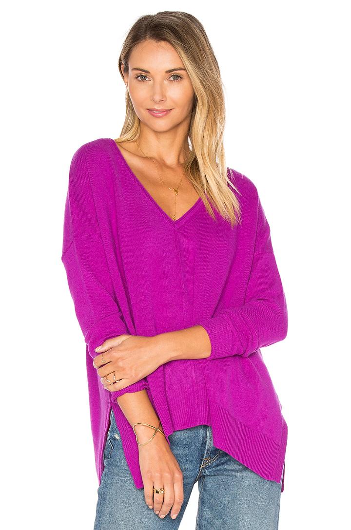 Side Slit V Neck Sweater