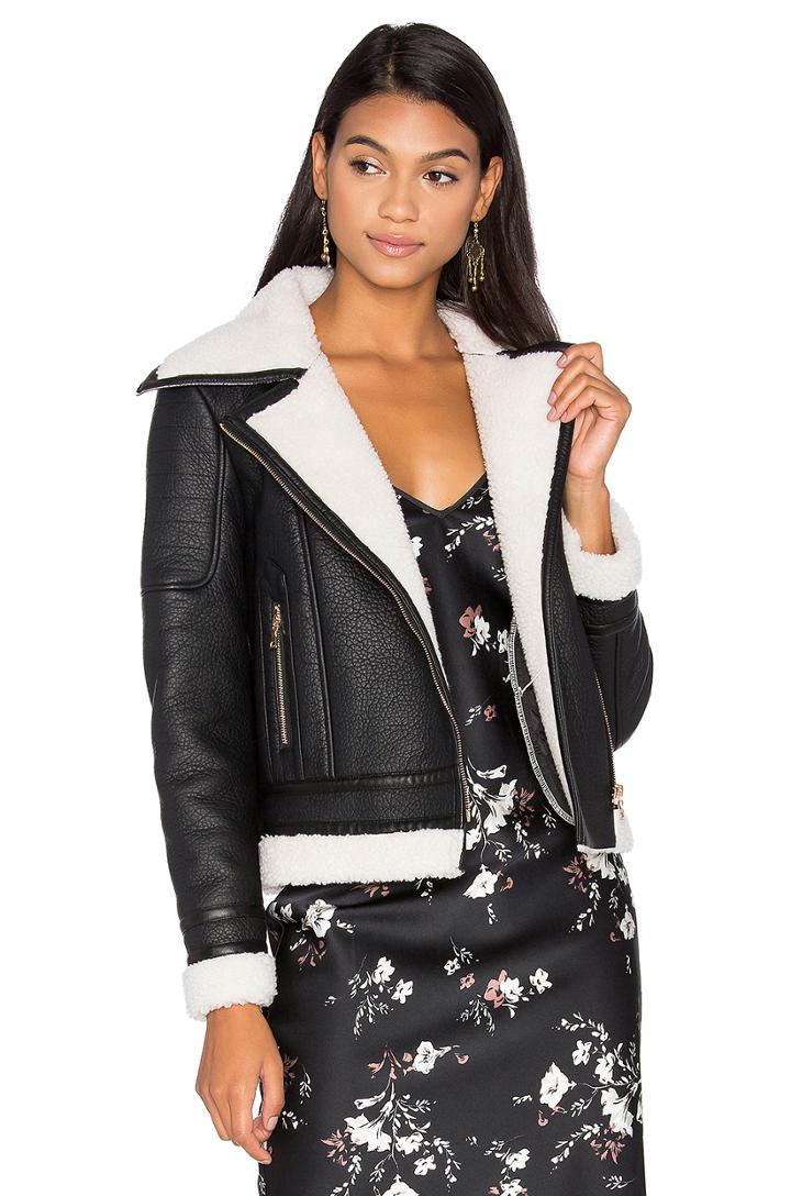 Wool & Leather Jacket With Faux Sherpa Lining
