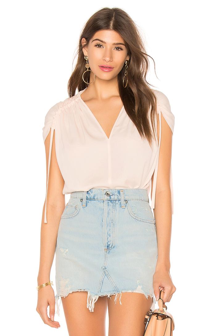 Ruched Short Sleeve V Neck Top