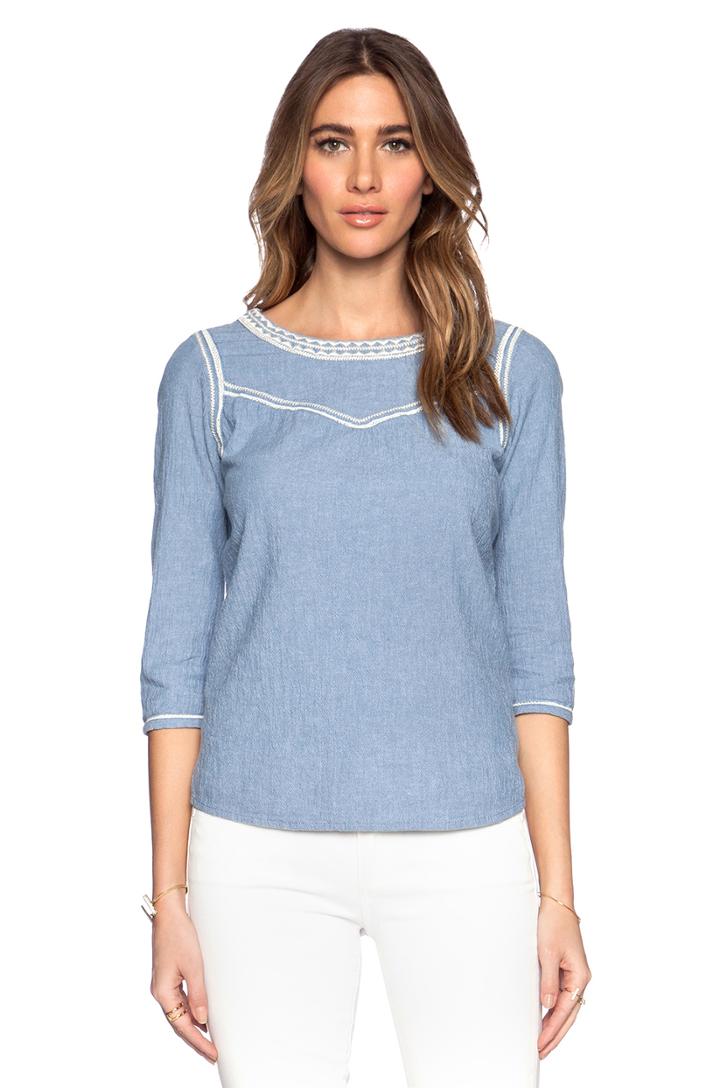 Embroidered Chambray Top