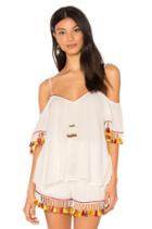 Tassel Trim Cold Shoulder Top