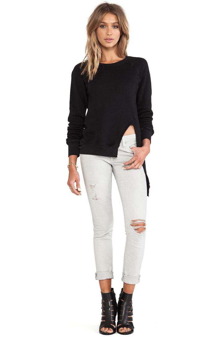 Oak Split Front Pullover In Black