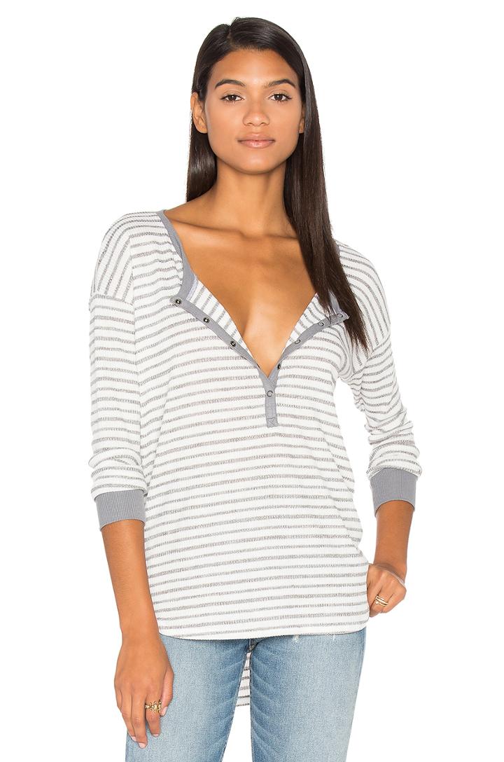 Alline Stripe Loose Knit Half Button Top