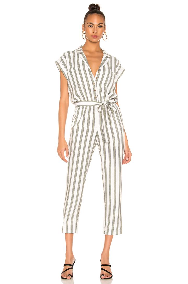 Button Front Regancy Stripe Jumpsuit