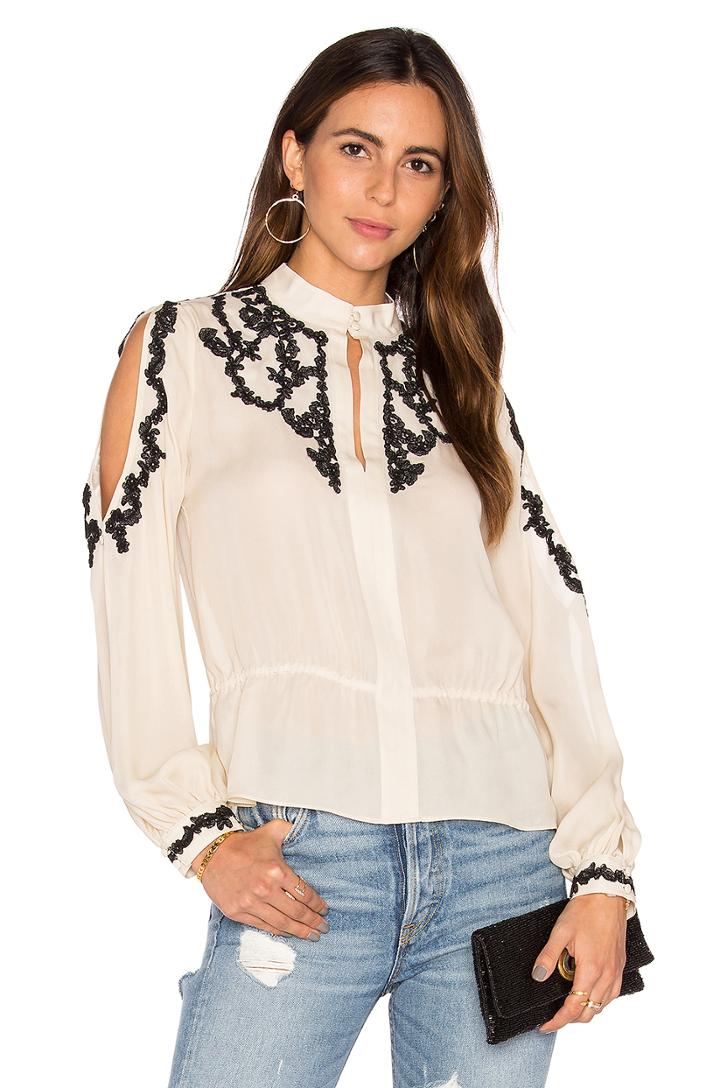 Lace Applique Cold Shoulder Blouse
