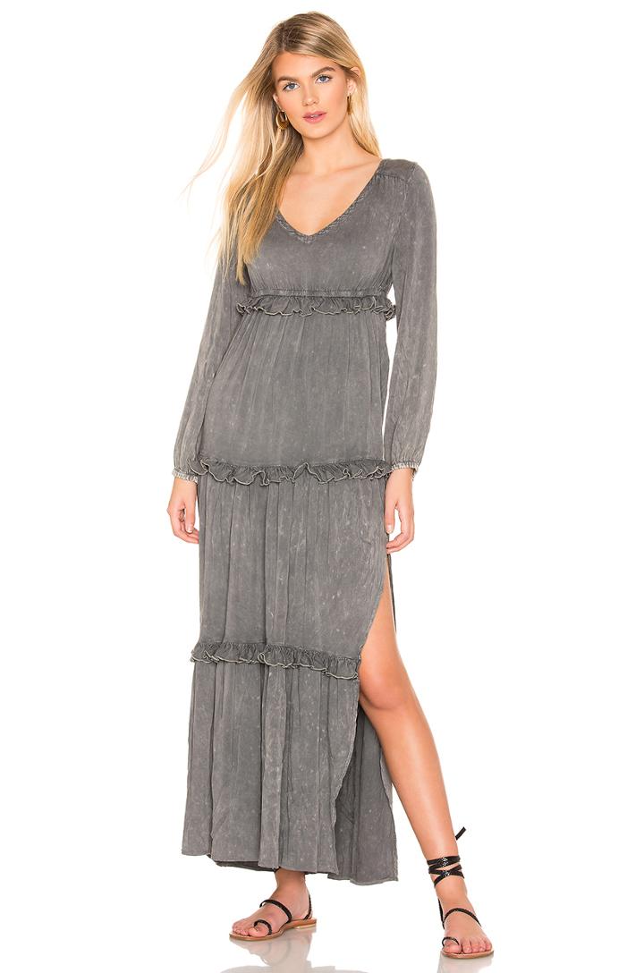 Long Sleeve V Neck Ruffle Tier Maxi