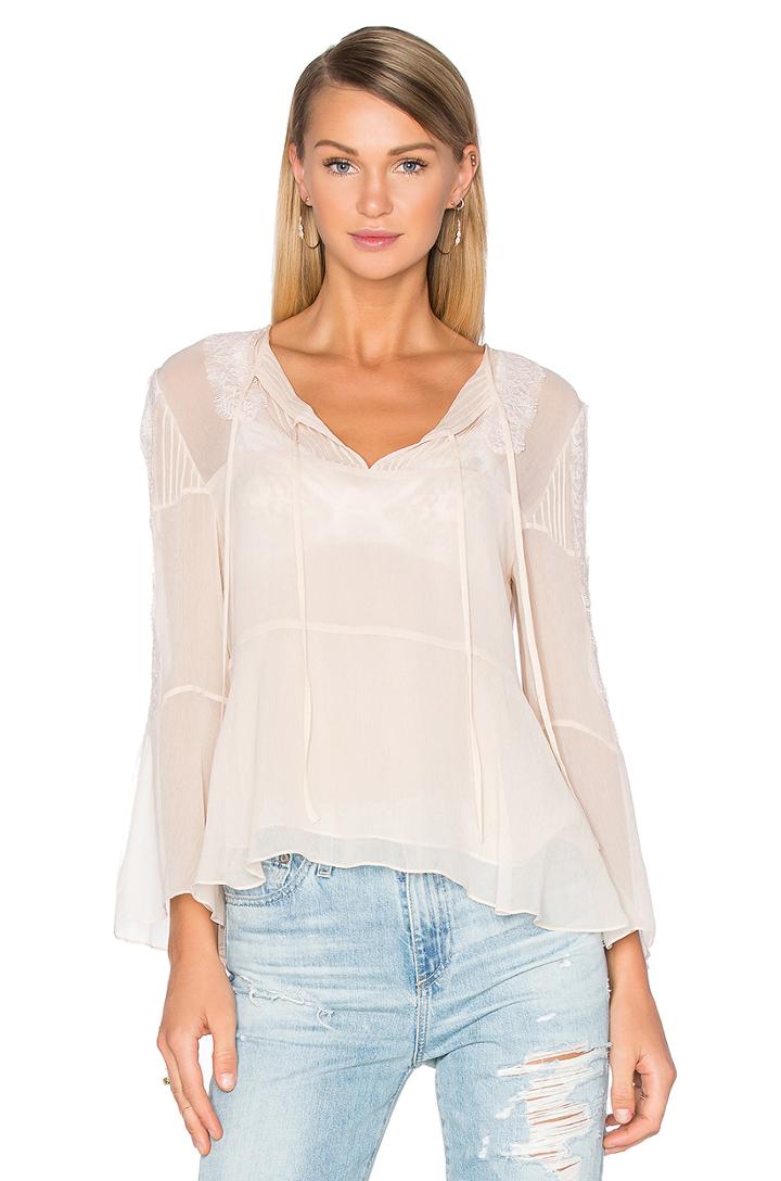 Long Sleeve Lace Pleat Top