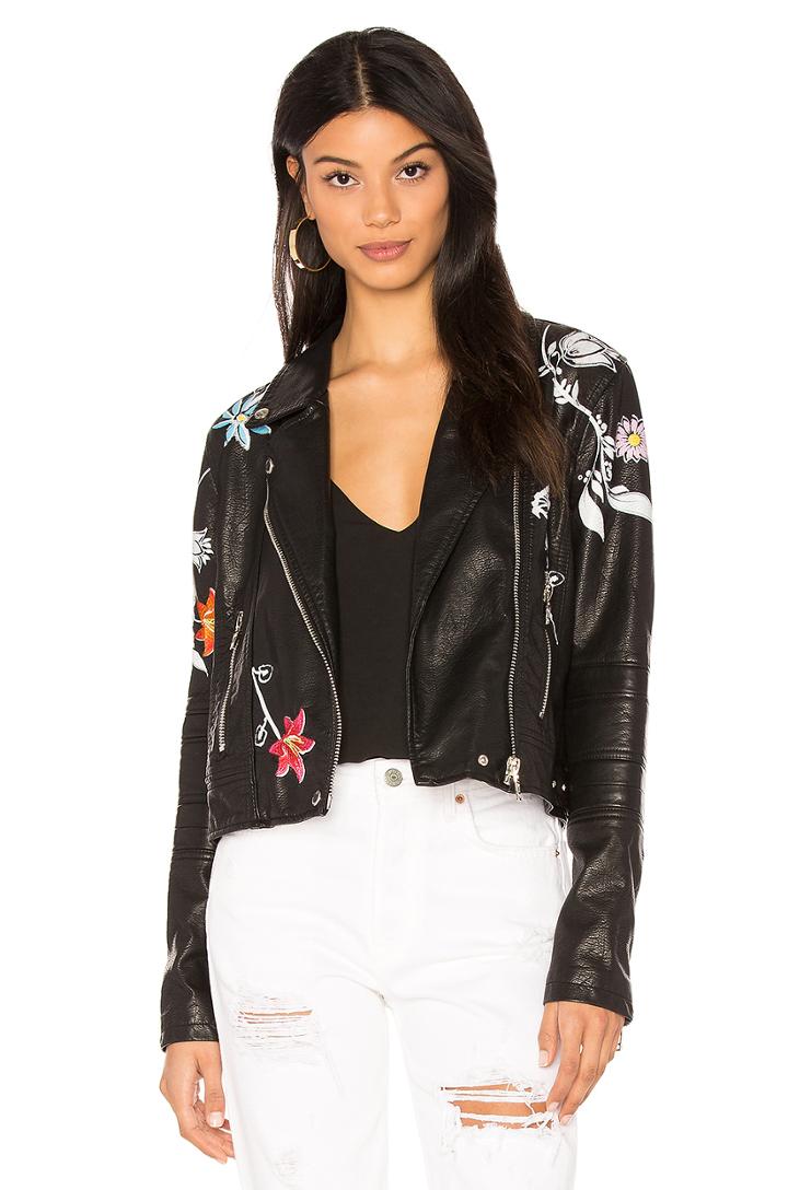 Embroidered Faux Leather Jacket
