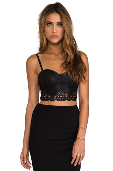 Minkpink Naughty And Nice Faux Leather Crop Top Bustier In Black