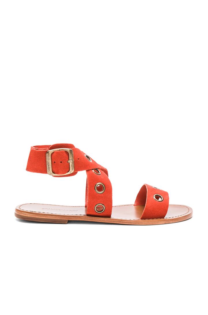 Suede Eyelet Flat Sandal