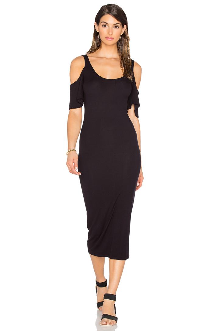 Stretch Silk Rib Flutter Sleeve Dress