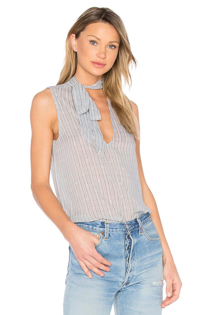 Stripe Print Tie Neck Top