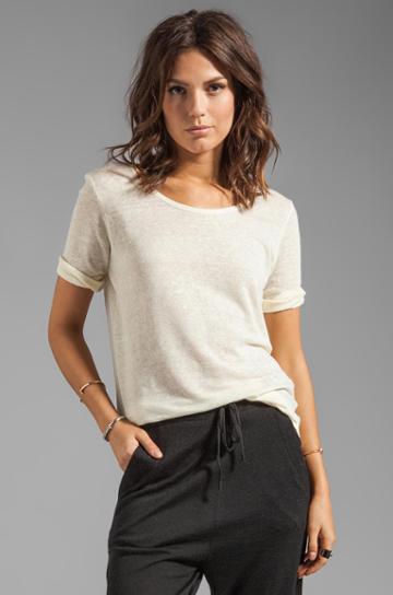 Anine Bing Boatneck Linen Tee In Beige