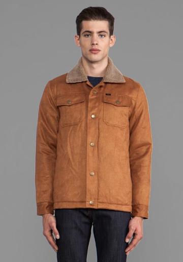 Obey Billy Jacket W/ Faux Shearling Trim In Cognac