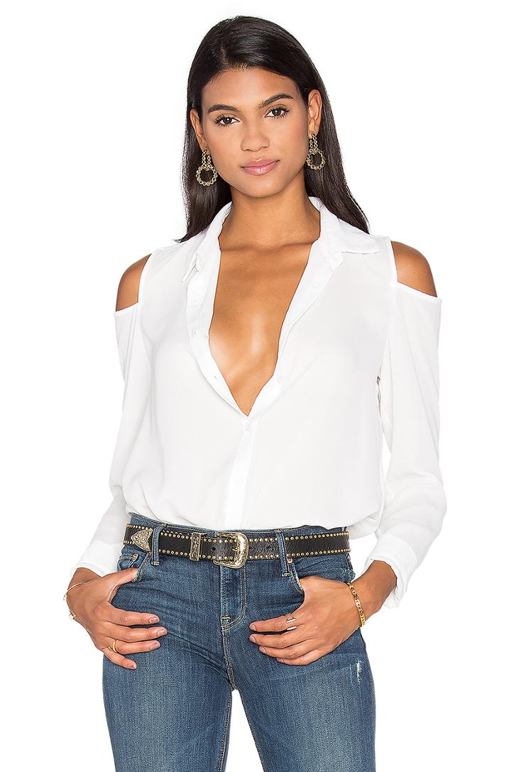Cutout Shoulder Button Up Top