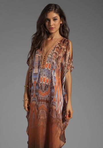 Twelfth Street By Cynthia Vincent Gold Shoulder Ombre Caftan In Burnt Orange