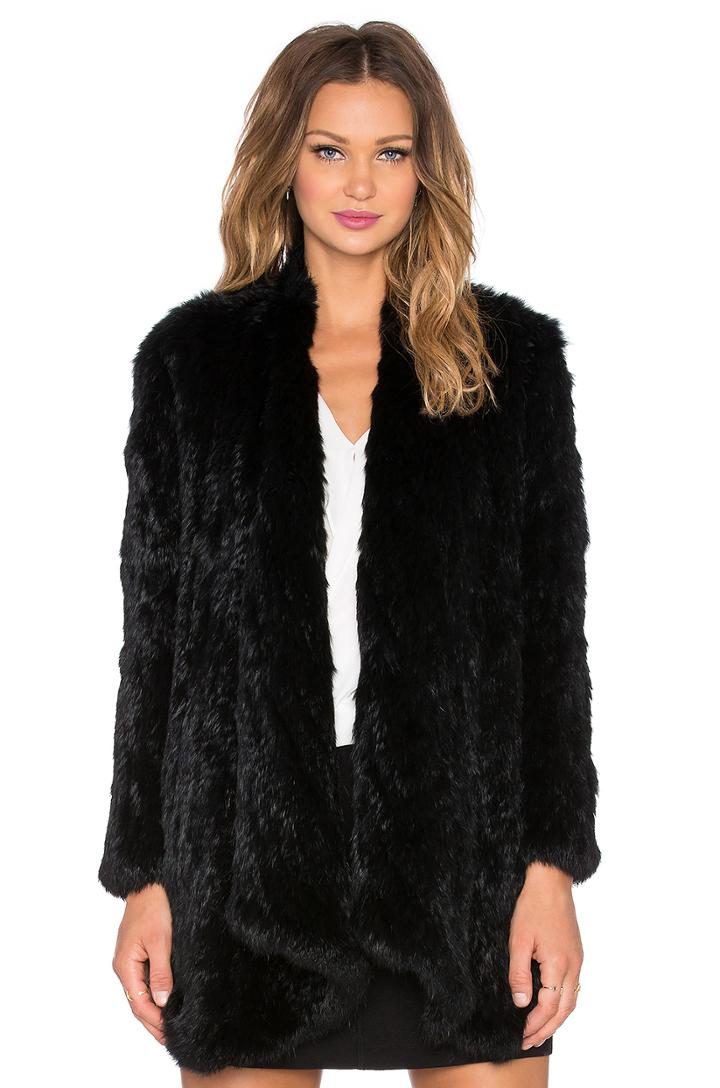 Draped Front Rabbit Fur Coat