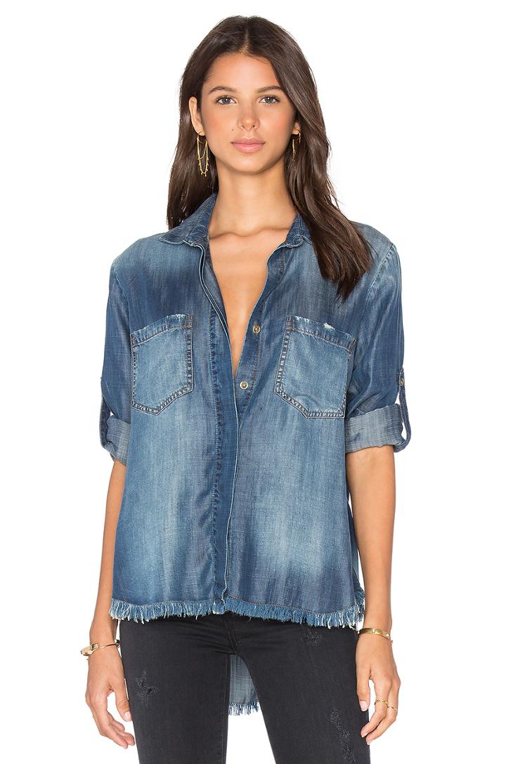 Frayed Hem Split Back Button Down