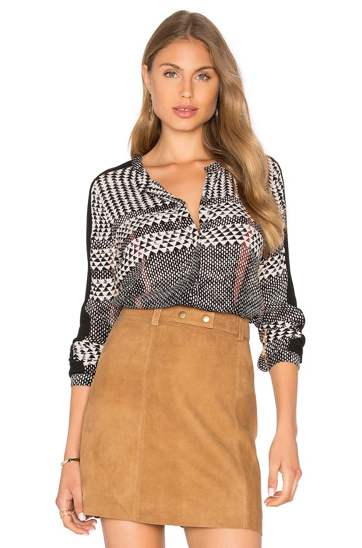 Long Sleeve Contrast Rib Sleeve Panel Button Up Shirt
