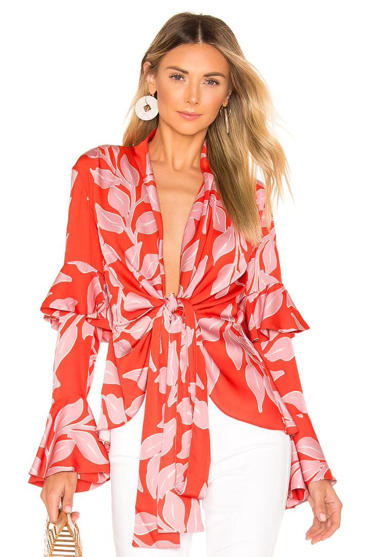 Leaf Print Wrap Top