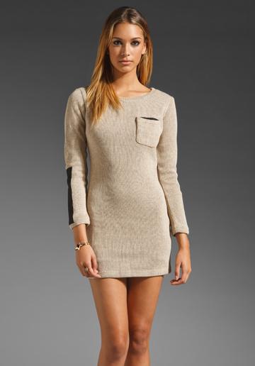 Ash-rain-oak Roseanna Pleather Detail Sweater Dress In Beige
