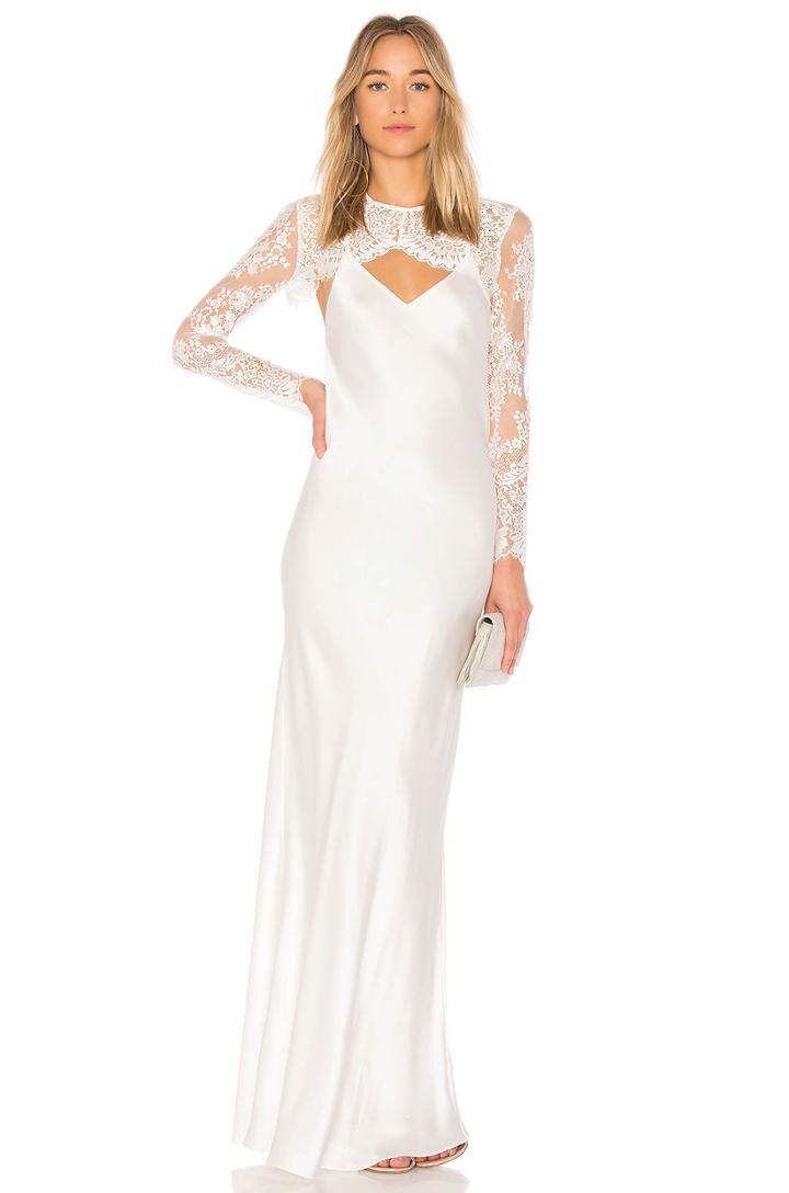 X Revolve Bias Lace Shrug Gown