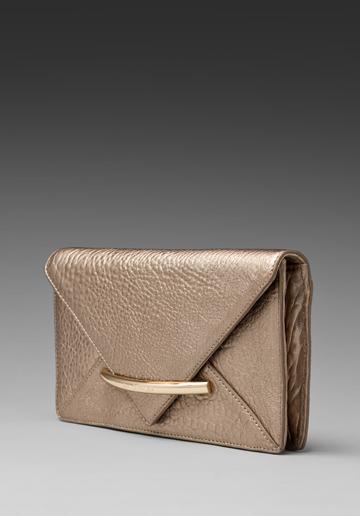 Z Spoke By Zac Posen Metallic Marlene Envelope Clutch In Gold