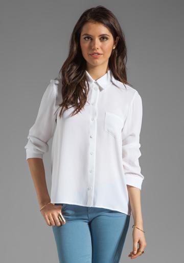 Alice + Olivia Desma Button Down Swing Blouse In White