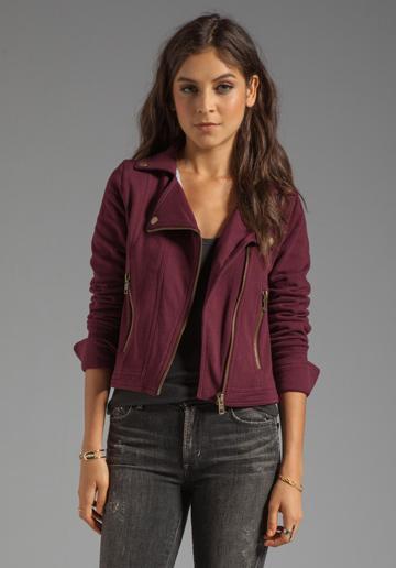 Chaser Fleece Moto Jacket In Burgundy