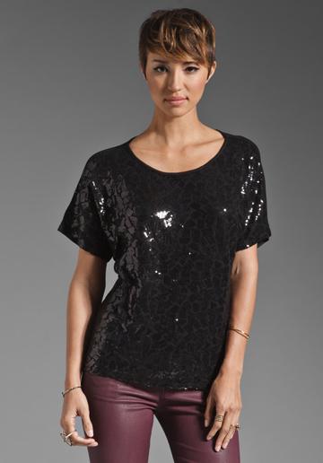 C&c California Short Sleeve Sequin Tee In Black