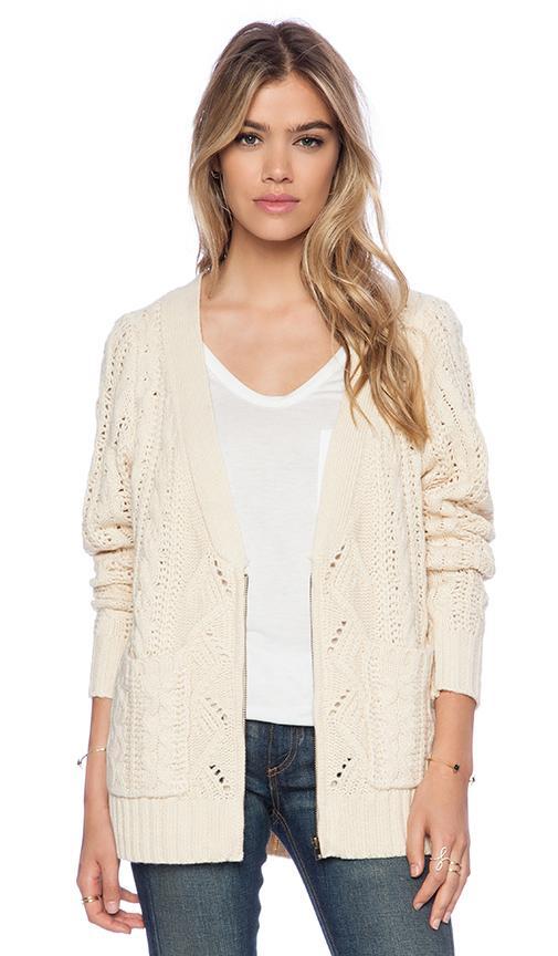 La Made Zipper Front Cardigan In Cream