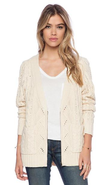 La Made Zipper Front Cardigan In Cream