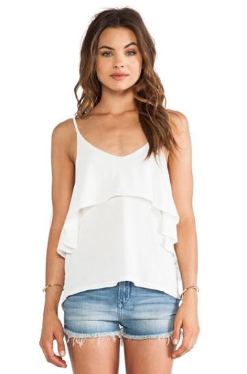 Bobi Light Weight Jersey Ruffle Tank In White