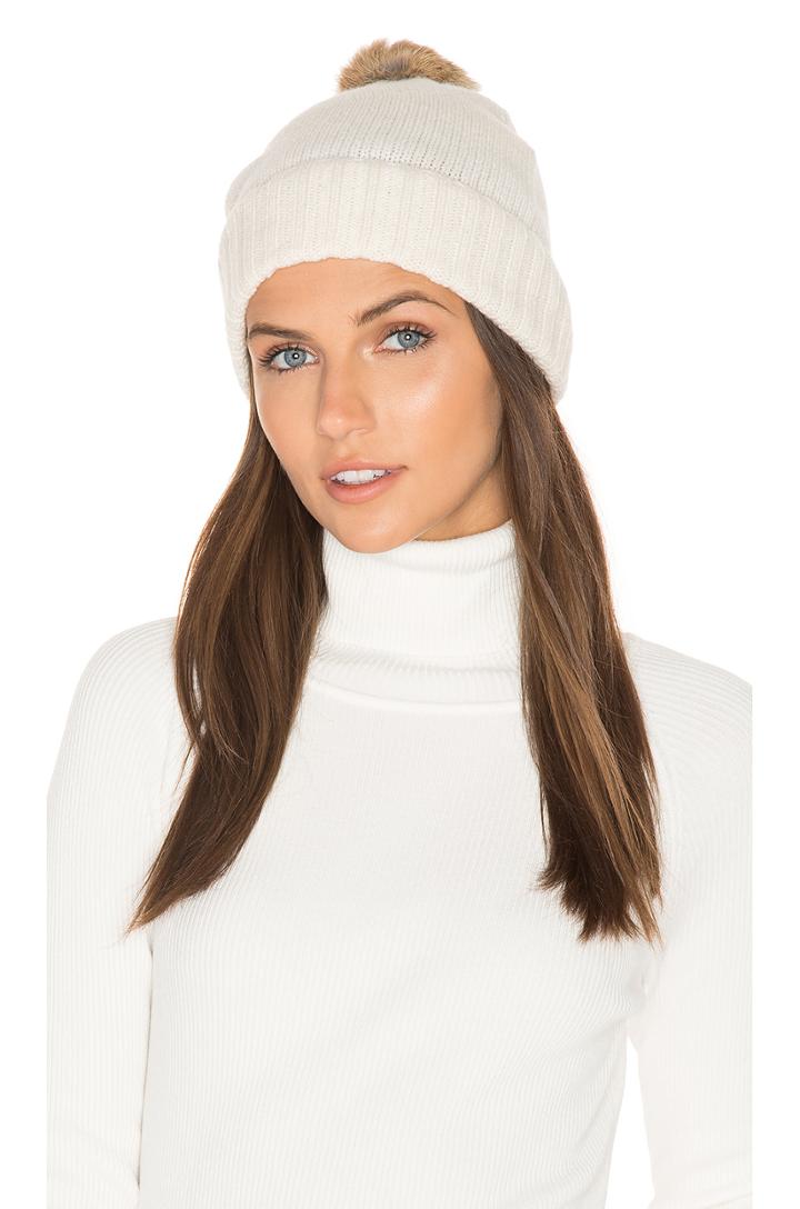 Rabbit Fur Pom Cashmere Beanie