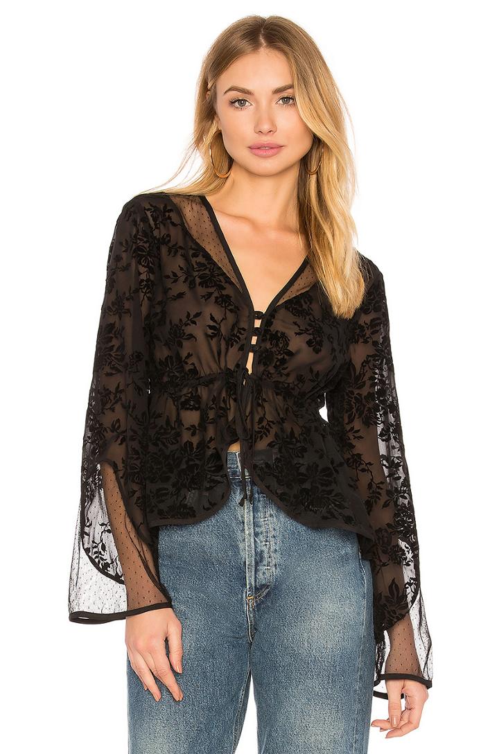 Mesh Contrast Tie Top In Black