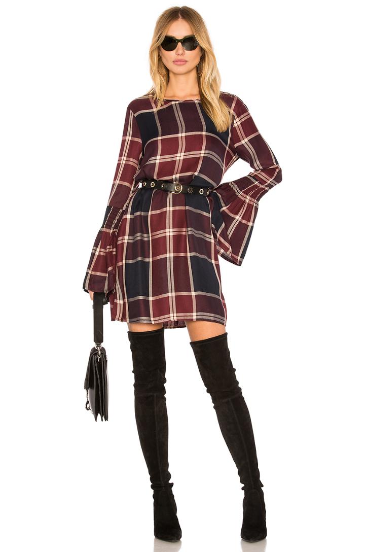 Smocked Sleeve Shift Dress In Maroon Multi