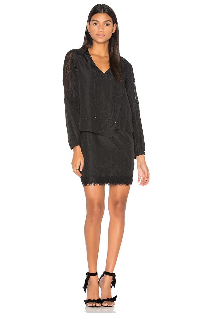 Long Sleeve Lace Hem Wrap Dress