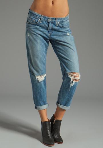 Rag & Bone/jean Boyfriend Jean In Moss With Holes