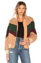 Colorblock Teddy Faux Fur Jacket In Beige & Forest