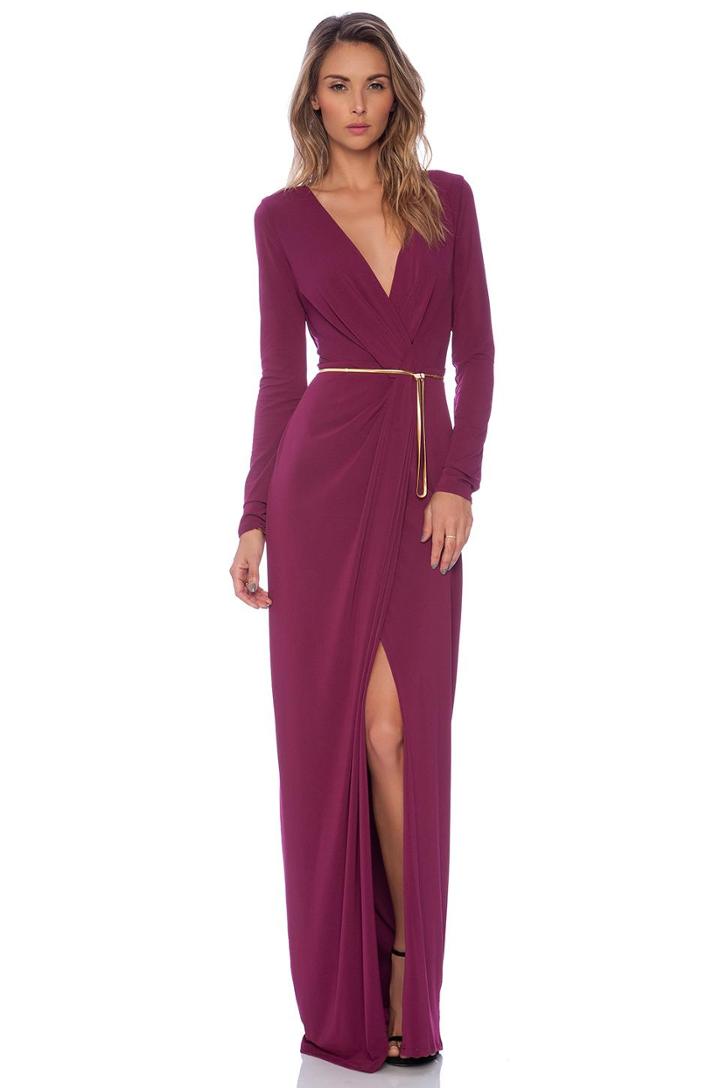 Long Sleeve Cross Over V Neck Gown