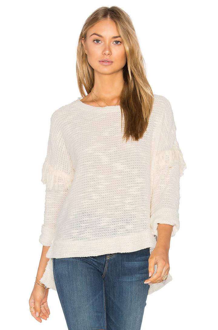 Drop Shoulder Fringe Sweater