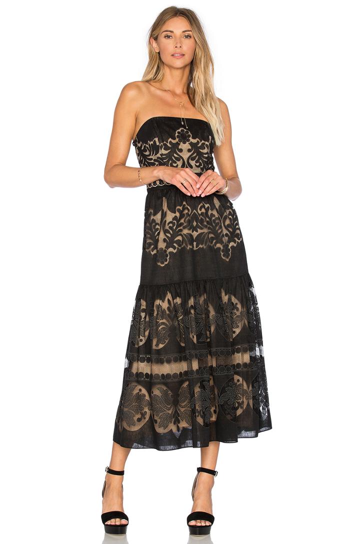 Strapless Flounce Midi Dress