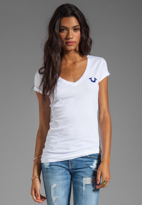 True Religion Basic Logo V-neck Tee In White